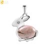 Minimalist Natural Stone Rabbit Pendant Necklace With Ball Chain Electroplated Stainless Steel And Copper Animal Jewelry