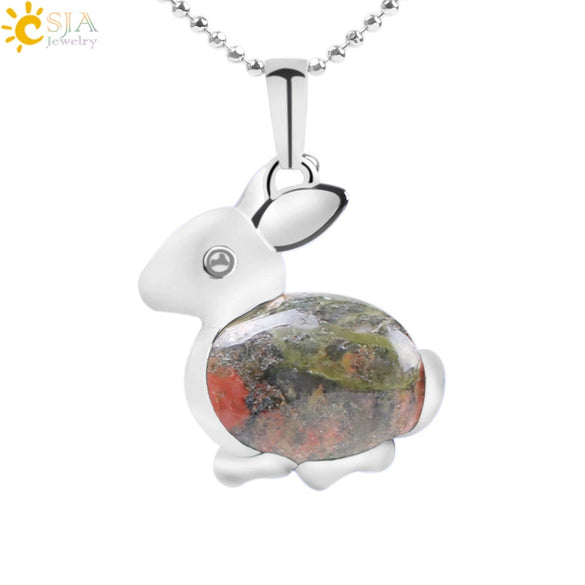 Minimalist Natural Stone Rabbit Pendant Necklace With Ball Chain Electroplated Stainless Steel And Copper Animal Jewelry
