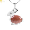 Minimalist Natural Stone Rabbit Pendant Necklace With Ball Chain Electroplated Stainless Steel And Copper Animal Jewelry