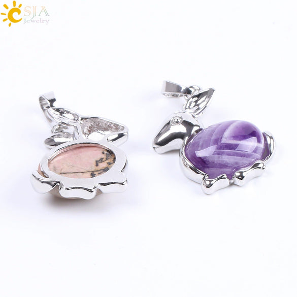 Minimalist Natural Stone Rabbit Pendant Necklace With Ball Chain Electroplated Stainless Steel And Copper Animal Jewelry