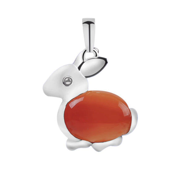 Minimalist Natural Stone Rabbit Pendant Necklace With Ball Chain Electroplated Stainless Steel And Copper Animal Jewelry