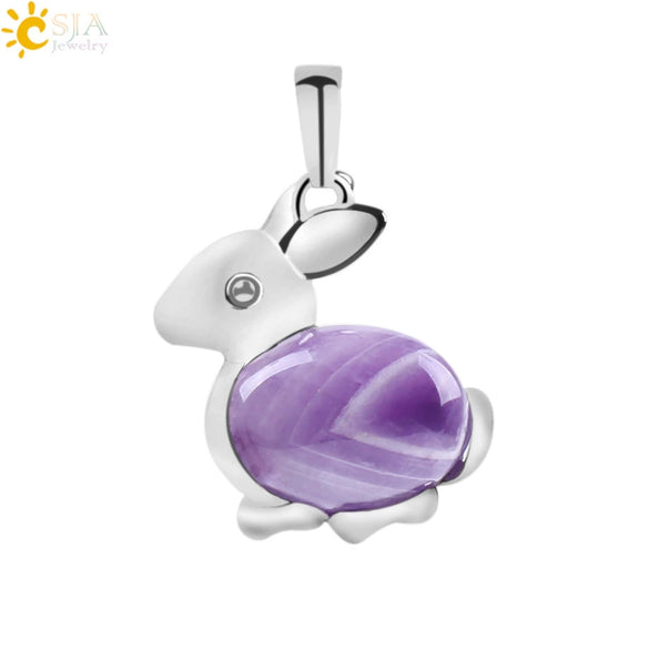 Minimalist Natural Stone Rabbit Pendant Necklace With Ball Chain Electroplated Stainless Steel And Copper Animal Jewelry