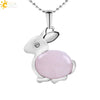 Minimalist Natural Stone Rabbit Pendant Necklace With Ball Chain Electroplated Stainless Steel And Copper Animal Jewelry