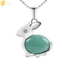 Minimalist Natural Stone Rabbit Pendant Necklace With Ball Chain Electroplated Stainless Steel And Copper Animal Jewelry