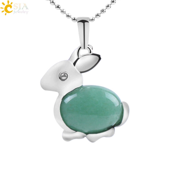 Minimalist Natural Stone Rabbit Pendant Necklace With Ball Chain Electroplated Stainless Steel And Copper Animal Jewelry