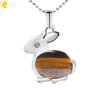 Minimalist Natural Stone Rabbit Pendant Necklace With Ball Chain Electroplated Stainless Steel And Copper Animal Jewelry