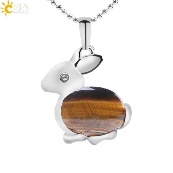 Minimalist Natural Stone Rabbit Pendant Necklace With Ball Chain Electroplated Stainless Steel And Copper Animal Jewelry