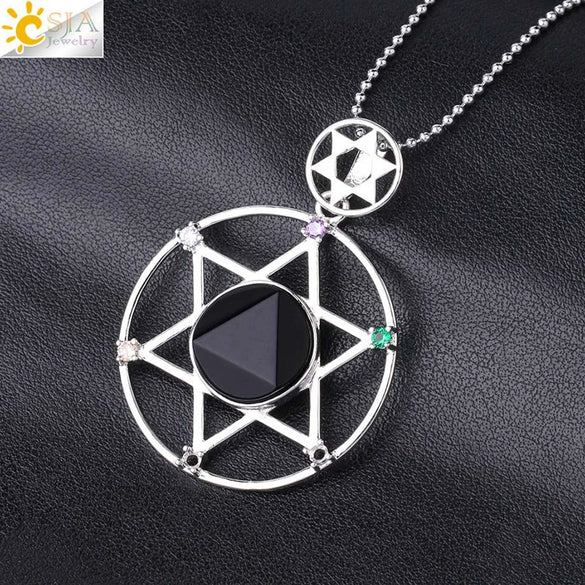 Minimalist Natural Stone Star Pendant Necklace With Electroplated Alloy Bead Chain Unisex Crystal Six Pointed Star Jewelry