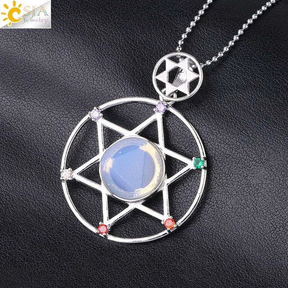 Minimalist Natural Stone Star Pendant Necklace With Electroplated Alloy Bead Chain Unisex Crystal Six Pointed Star Jewelry