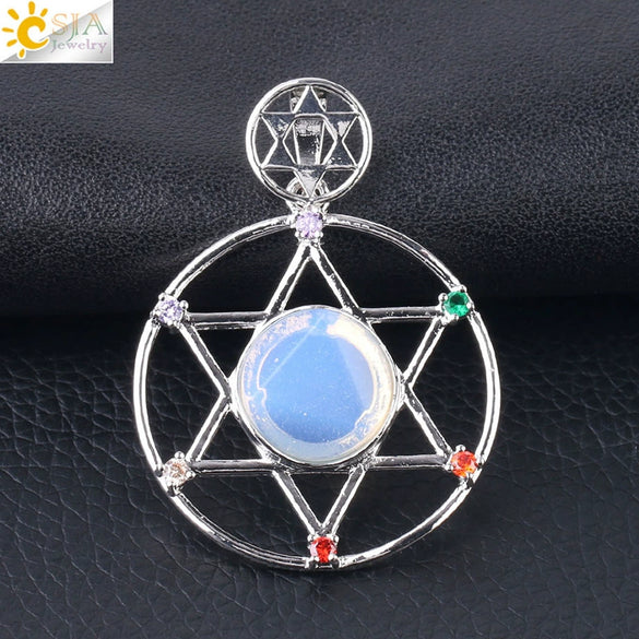 Minimalist Natural Stone Star Pendant Necklace With Electroplated Alloy Bead Chain Unisex Crystal Six Pointed Star Jewelry