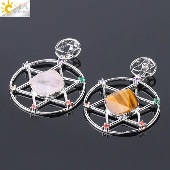 Minimalist Natural Stone Star Pendant Necklace With Electroplated Alloy Bead Chain Unisex Crystal Six Pointed Star Jewelry