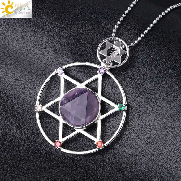 Minimalist Natural Stone Star Pendant Necklace With Electroplated Alloy Bead Chain Unisex Crystal Six Pointed Star Jewelry