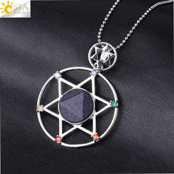 Minimalist Natural Stone Star Pendant Necklace With Electroplated Alloy Bead Chain Unisex Crystal Six Pointed Star Jewelry