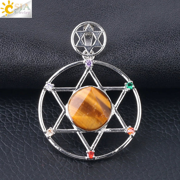 Minimalist Natural Stone Star Pendant Necklace With Electroplated Alloy Bead Chain Unisex Crystal Six Pointed Star Jewelry
