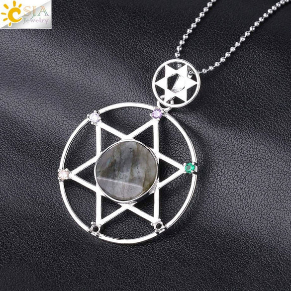 Minimalist Natural Stone Star Pendant Necklace With Electroplated Alloy Bead Chain Unisex Crystal Six Pointed Star Jewelry