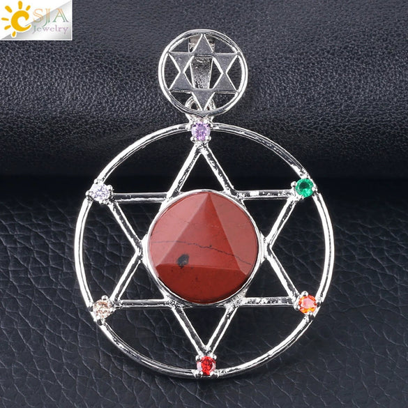 Minimalist Natural Stone Star Pendant Necklace With Electroplated Alloy Bead Chain Unisex Crystal Six Pointed Star Jewelry