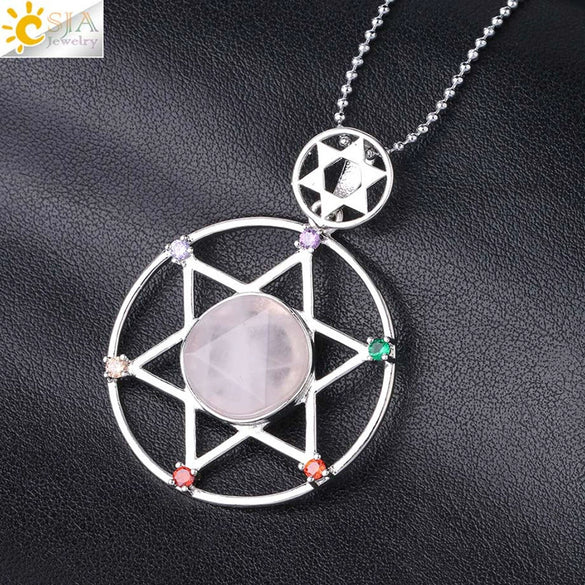 Minimalist Natural Stone Star Pendant Necklace With Electroplated Alloy Bead Chain Unisex Crystal Six Pointed Star Jewelry