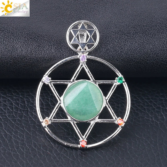 Minimalist Natural Stone Star Pendant Necklace With Electroplated Alloy Bead Chain Unisex Crystal Six Pointed Star Jewelry