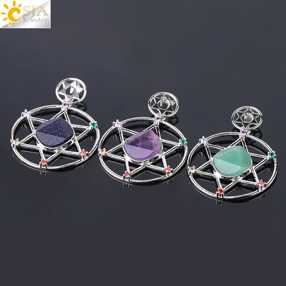 Minimalist Natural Stone Star Pendant Necklace With Electroplated Alloy Bead Chain Unisex Crystal Six Pointed Star Jewelry