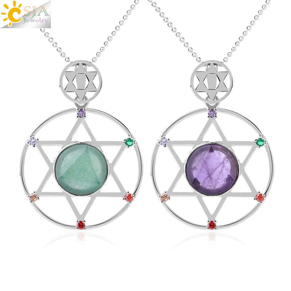 Minimalist Natural Stone Star Pendant Necklace With Electroplated Alloy Bead Chain Unisex Crystal Six Pointed Star Jewelry
