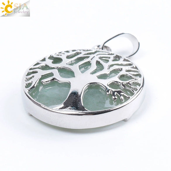 Minimalist Natural Stone Tree Of Life Pendant Necklace With Hollow Round Design Pink Crystal Amethyst And Electroplated Copper Accessories