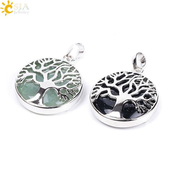 Minimalist Natural Stone Tree Of Life Pendant Necklace With Hollow Round Design Pink Crystal Amethyst And Electroplated Copper Accessories