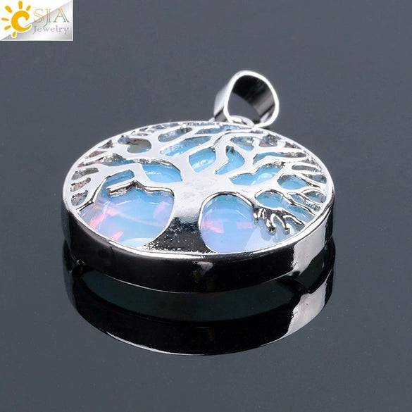 Minimalist Natural Stone Tree Of Life Pendant Necklace With Hollow Round Design Pink Crystal Amethyst And Electroplated Copper Accessories