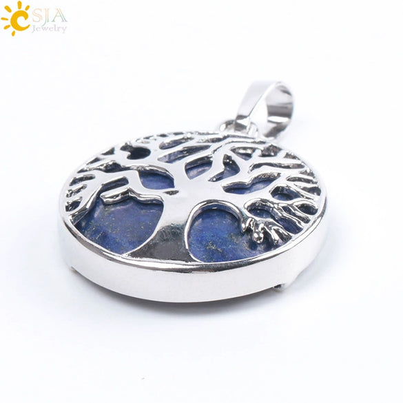 Minimalist Natural Stone Tree Of Life Pendant Necklace With Hollow Round Design Pink Crystal Amethyst And Electroplated Copper Accessories
