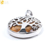 Minimalist Natural Stone Tree Of Life Pendant Necklace With Hollow Round Design Pink Crystal Amethyst And Electroplated Copper Accessories