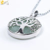 Minimalist Natural Stone Tree Of Life Pendant Necklace With Hollow Round Design Pink Crystal Amethyst And Electroplated Copper Accessories