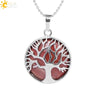 Minimalist Natural Stone Tree Of Life Pendant Necklace With Hollow Round Design Pink Crystal Amethyst And Electroplated Copper Accessories