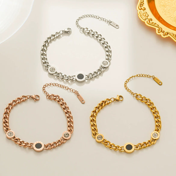 Minimalist Niche Design Sense Bracelet For Female Titanium Steel With Geometric Style Plated 18K Gold And Diamond Treatment Letters Numbers Text Pattern