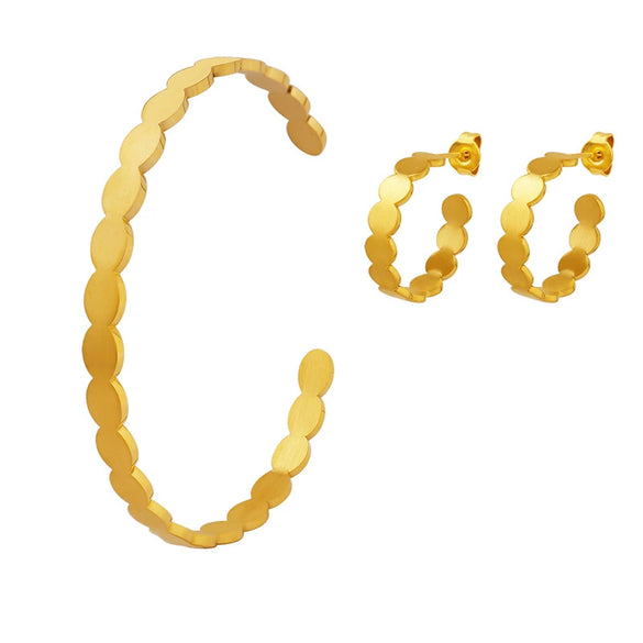 Minimalist Oval Stitching 316L Stainless Steel Electroplating Earrings Bracelet Jewelry Suit