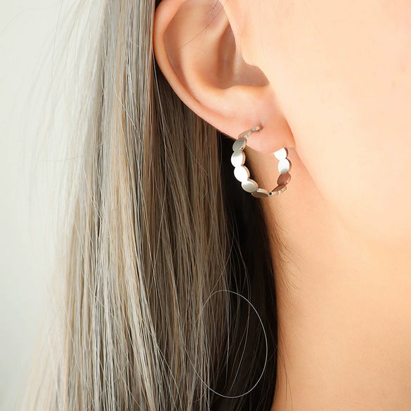 Minimalist Oval Stitching 316L Stainless Steel Electroplating Earrings Bracelet Jewelry Suit