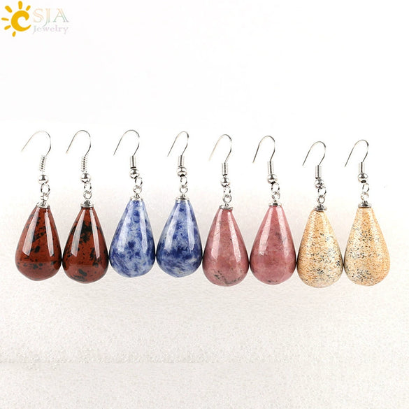 Minimalist Pear Shaped Drop Earrings With Natural Stone Crystal And Copper Accessories For Women