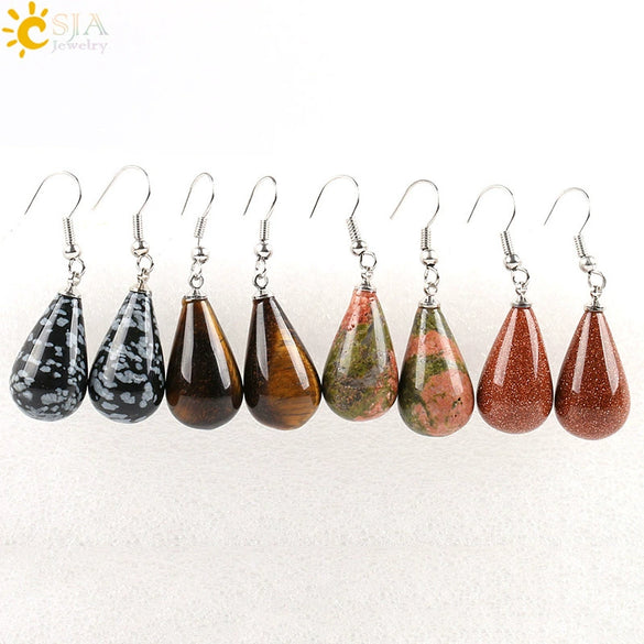 Minimalist Pear Shaped Drop Earrings With Natural Stone Crystal And Copper Accessories For Women