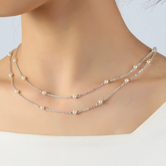 Minimalist Pearl Necklace Geometric Double Clavicle Chain For Women