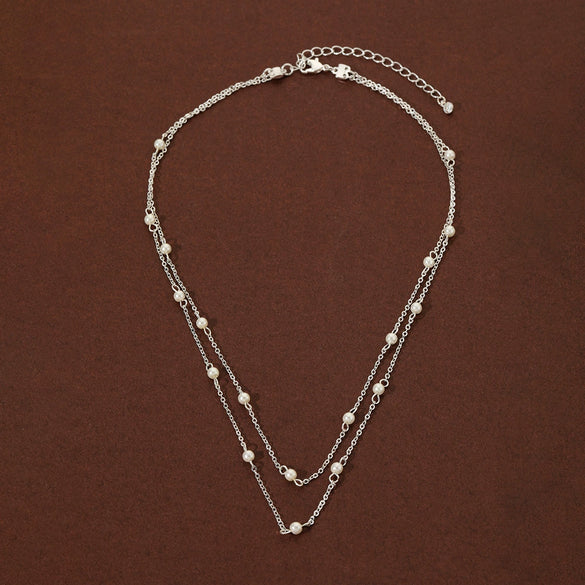 Minimalist Pearl Necklace Geometric Double Clavicle Chain For Women
