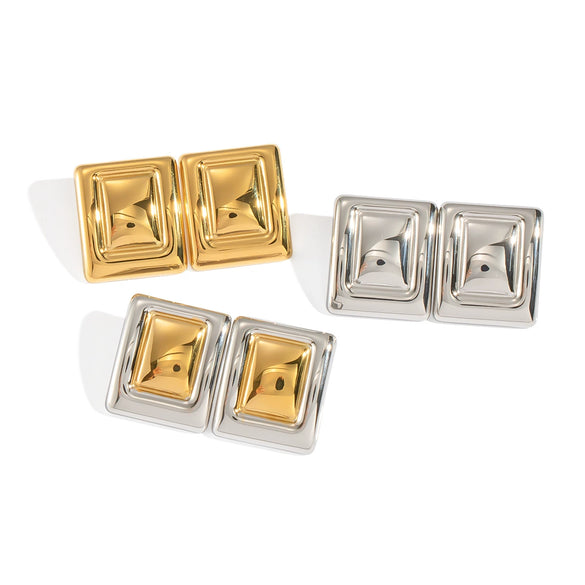 Minimalist Personality Square Titanium Steel Stud Earrings With Colorblocking And Pvd Vacuum Real Gold Electroplating For Unisex Wholesale Jewelry