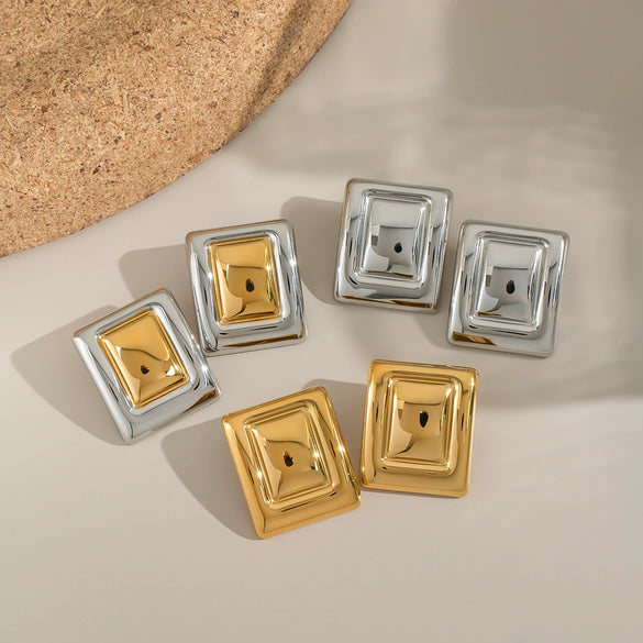 Minimalist Personality Square Titanium Steel Stud Earrings With Colorblocking And Pvd Vacuum Real Gold Electroplating For Unisex Wholesale Jewelry