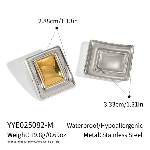 Minimalist Personality Square Titanium Steel Stud Earrings With Colorblocking And Pvd Vacuum Real Gold Electroplating For Unisex Wholesale Jewelry