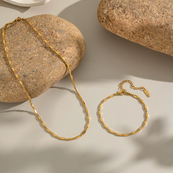 Minimalist Plain Stackable Hiphop Punk Stainless Steel Chain With 18K Gold Electroplated Nonfading Geometric Design
