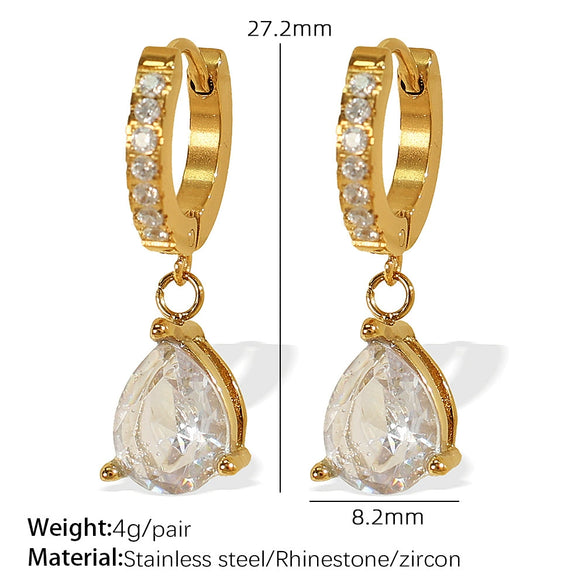Minimalist Retro 316L Stainless Steel Zircon Drop Earrings For Women With Electroplating