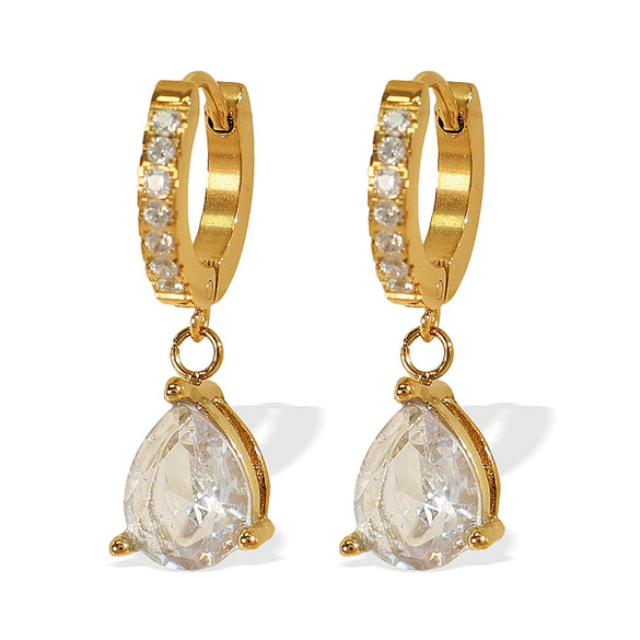 Minimalist Retro 316L Stainless Steel Zircon Drop Earrings For Women With Electroplating