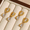 Minimalist Retro 316L Stainless Steel Zircon Drop Earrings For Women With Electroplating