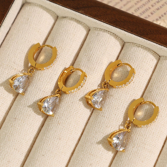 Minimalist Retro 316L Stainless Steel Zircon Drop Earrings For Women With Electroplating