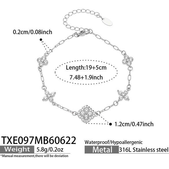 Minimalist Rhinestone Four Leaf Clover Stainless Steel Necklace And Bracelet Jewelry Set Electroplated Unisex Chain Accessories