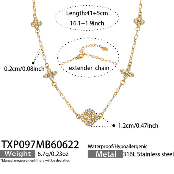 Minimalist Rhinestone Four Leaf Clover Stainless Steel Necklace And Bracelet Jewelry Set Electroplated Unisex Chain Accessories