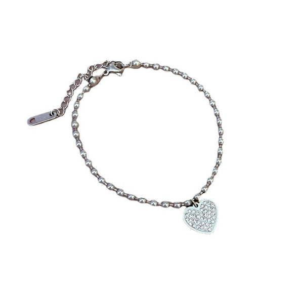Minimalist Round Beads Heart Shape Electroplated Stainless Steel Chain Bracelet For Women