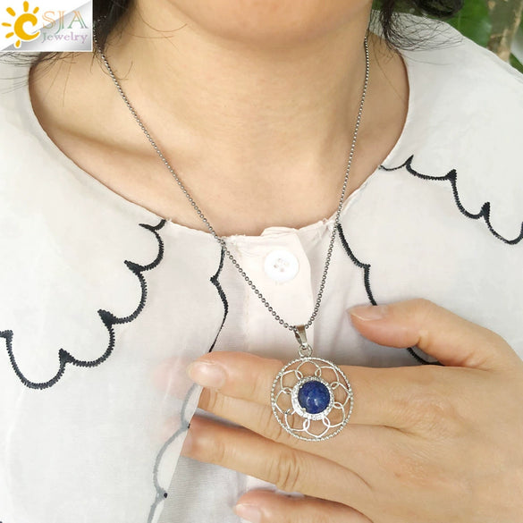 Minimalist Round Crystal Stone Pendant Necklace With Ball Chain Lace Detail Unisex Fashion Jewelry For Men And Women
